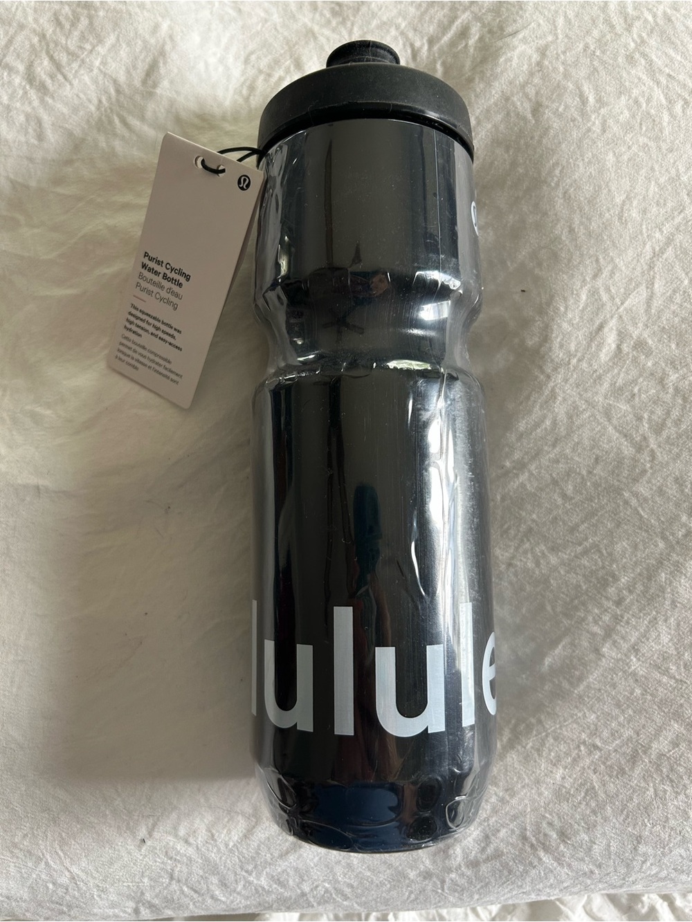 NWT Lululemon Athletica Black Purist Cycling 26oz Water Bottle with White Logo